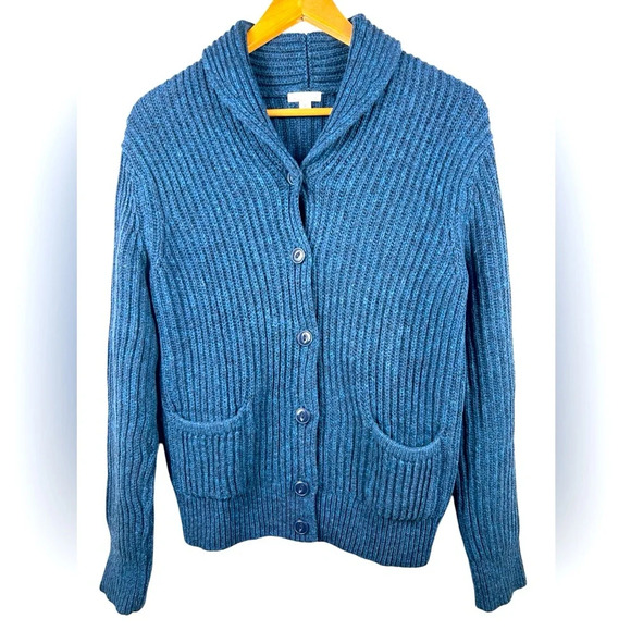 GAP Sweaters - Gap blue cotton-blend cardigan, M, rolled collar, chunky knit jacket, Coastal